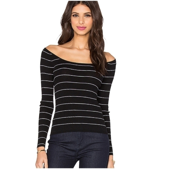 360 Sweater Black with White Striped Ribbed Phuket Top - Picture 3 of 7